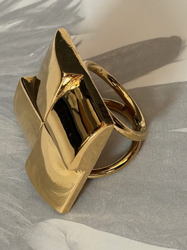 lanvin paris vintage scarf ring geometric square gold tone c.1970s 1980s