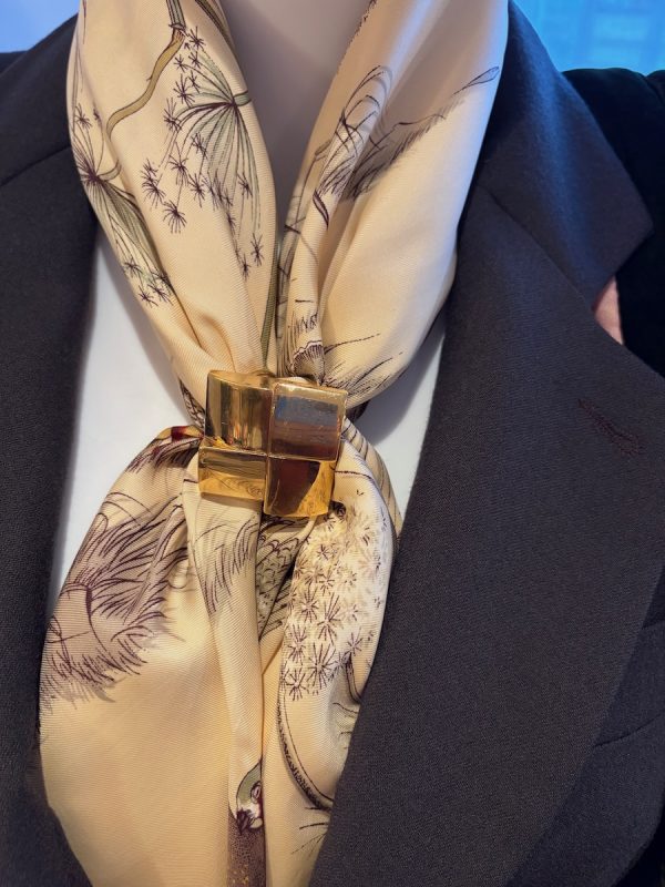 lanvin paris vintage scarf ring geometric square gold tone c.1970s 1980s