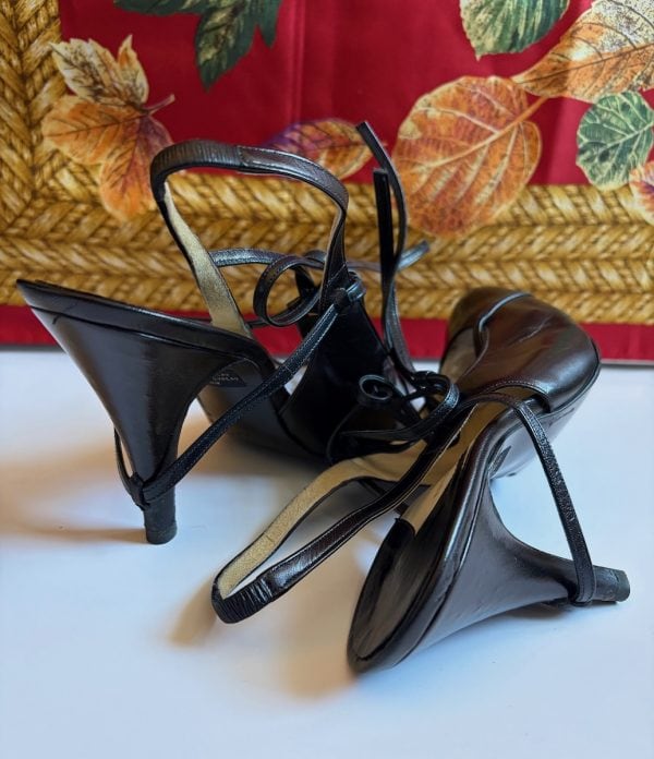 pierre balmain by harel haute couture black slingback heels lace kidskin shoes 1990