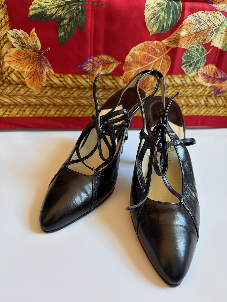 pierre balmain by harel haute couture black slingback heels lace kidskin shoes 1990