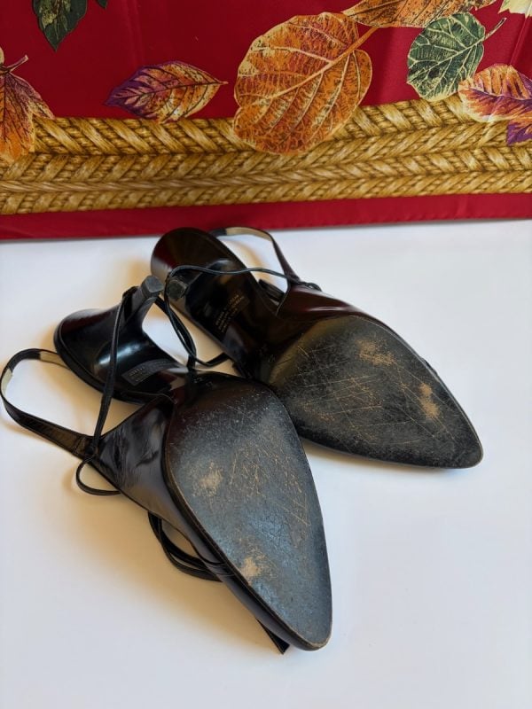 pierre balmain by harel haute couture black slingback heels lace kidskin shoes 1990