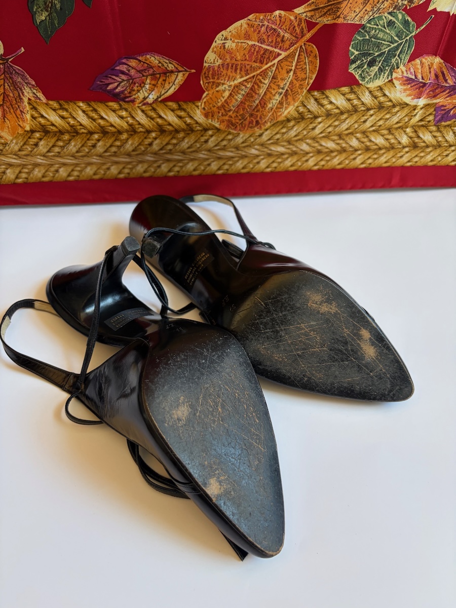 pierre balmain by harel haute couture black slingback heels lace kidskin shoes 1990