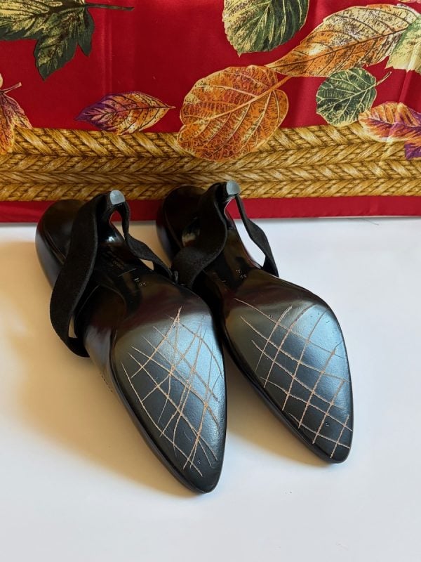 pierre balmain by harel haute couture kidskin black pump with suede wrap strap buckle c.1990 1991