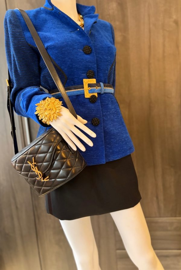 saint laurent ysl gold logo june box black bag diamond quilted lambskin w/box