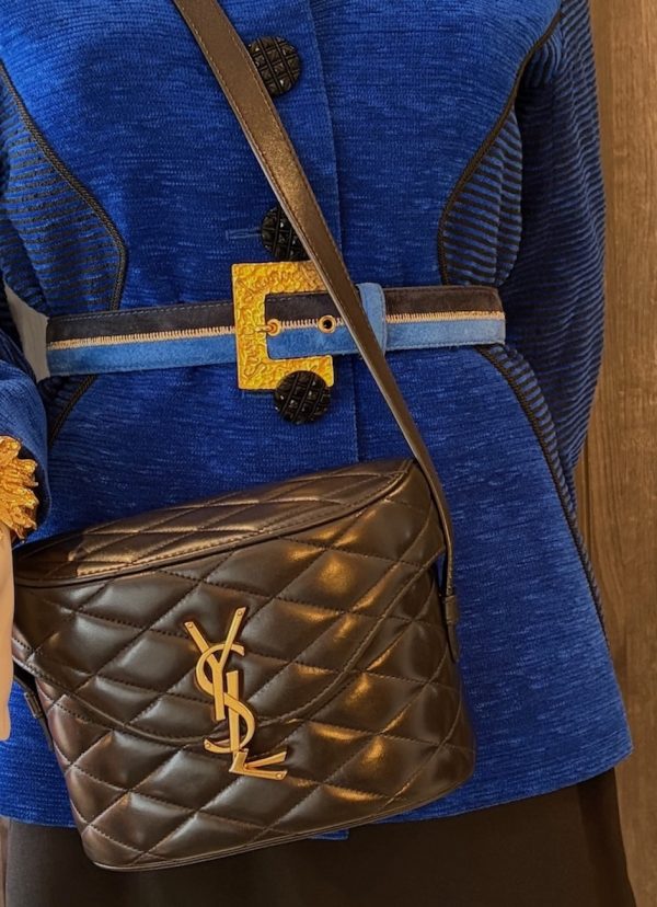 saint laurent ysl gold logo june box black bag diamond quilted lambskin w/box