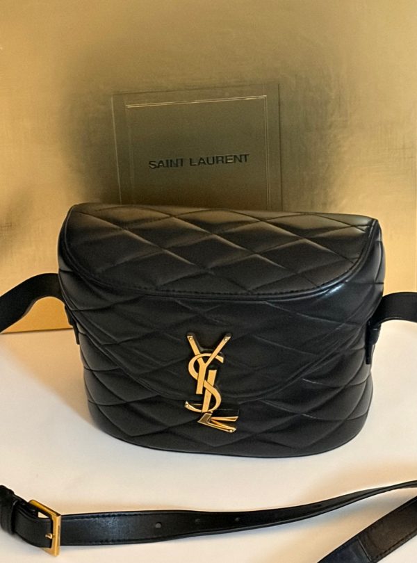 saint laurent ysl gold logo june box black bag diamond quilted lambskin w/box