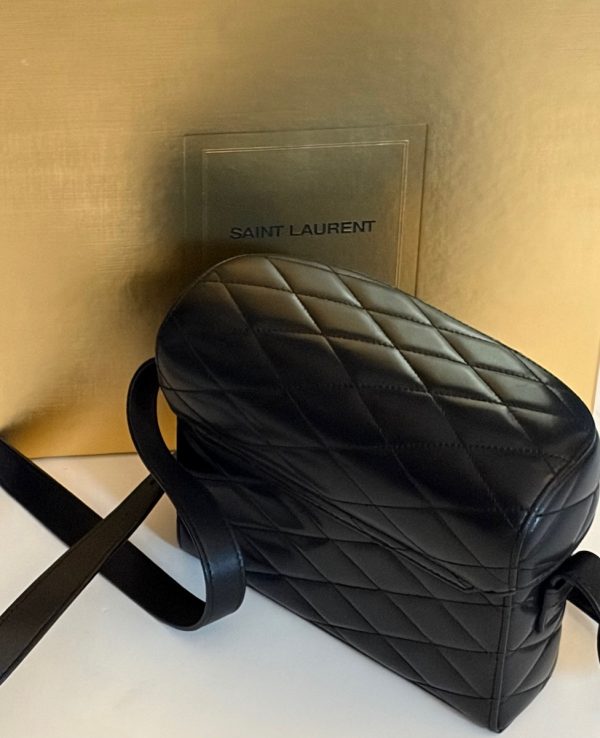 saint laurent ysl gold logo june box black bag diamond quilted lambskin w/box