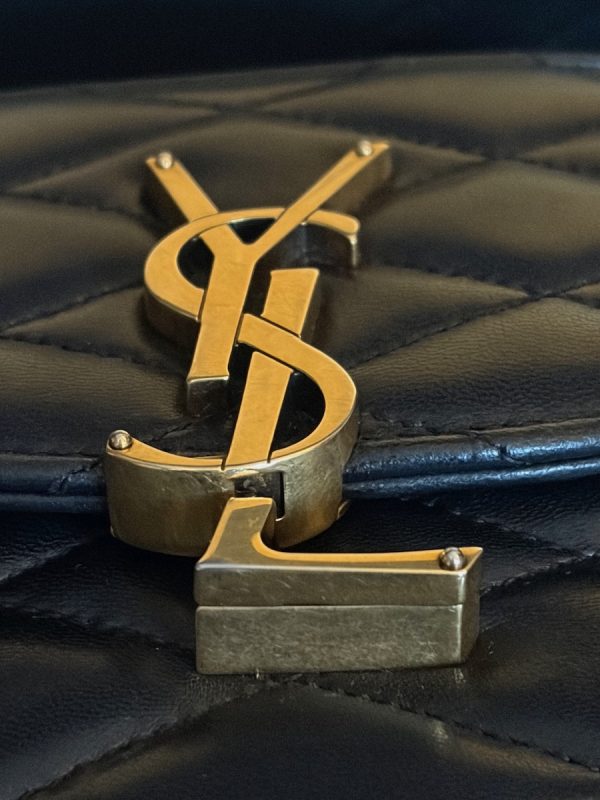 saint laurent ysl gold logo june box black bag diamond quilted lambskin w/box