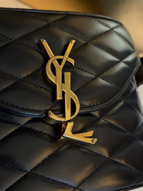 saint laurent ysl gold logo june box black bag diamond quilted lambskin w/box