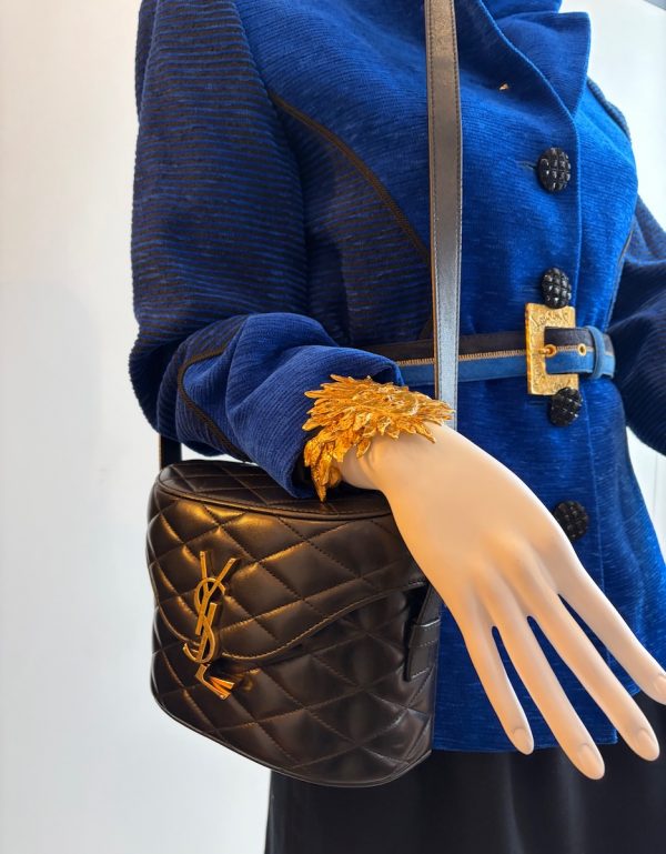 saint laurent ysl gold logo june box black bag diamond quilted lambskin w/box