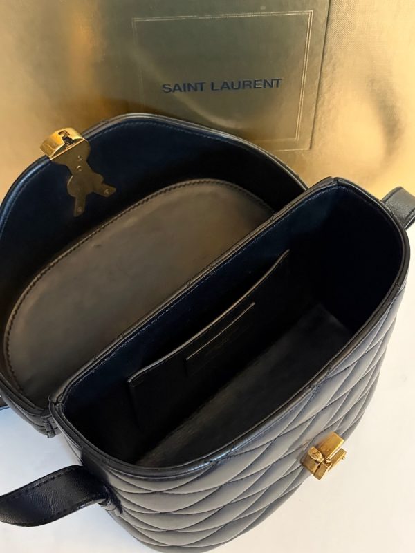 saint laurent ysl gold logo june box black bag diamond quilted lambskin w/box