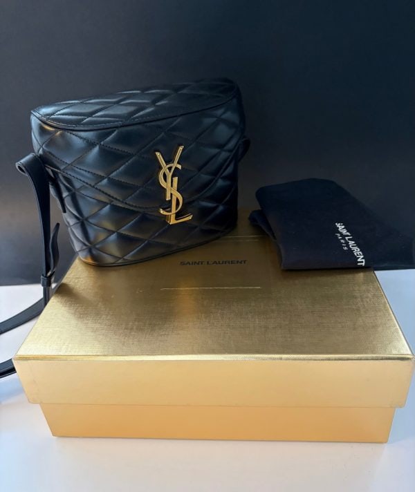 saint laurent ysl gold logo june box black bag diamond quilted lambskin w/box
