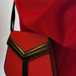 yves saint laurent vintage russian collection y red moire leather trimmings bag c.1980s