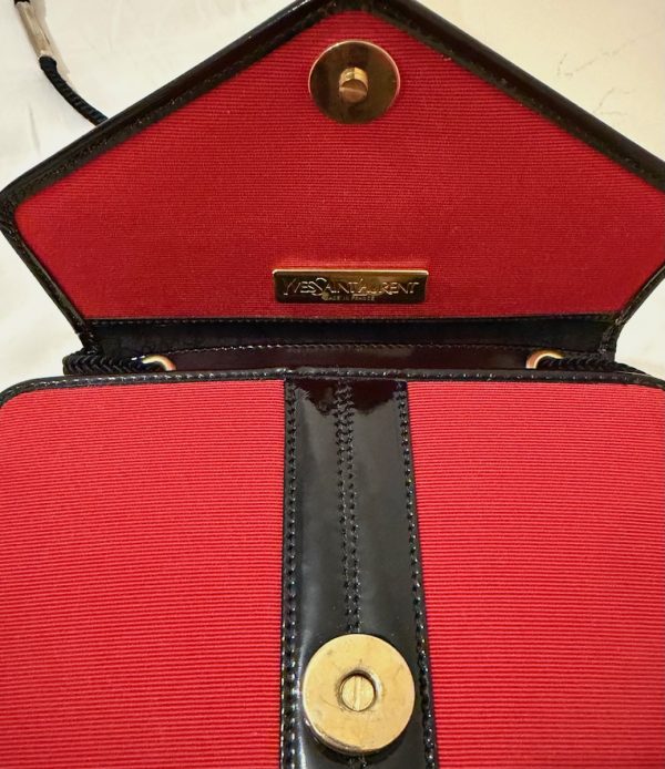 yves saint laurent vintage russian collection y red moire leather trimmings bag c.1980s