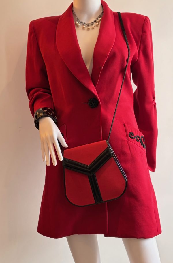 yves saint laurent vintage russian collection y red moire leather trimmings bag c.1980s