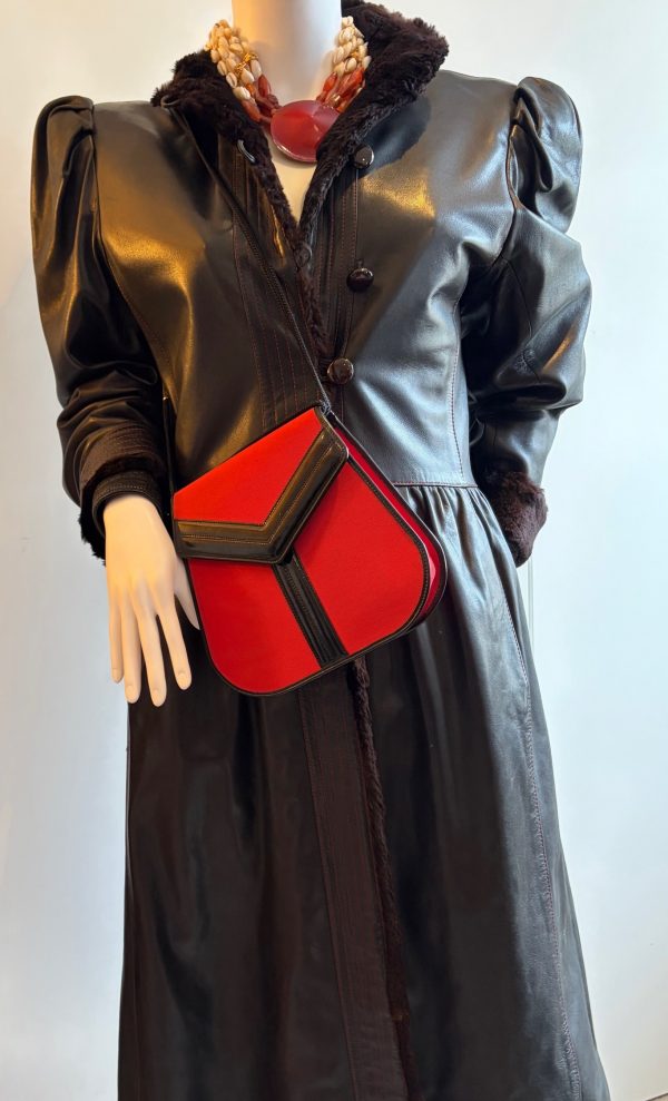 yves saint laurent vintage russian collection y red moire leather trimmings bag c.1980s