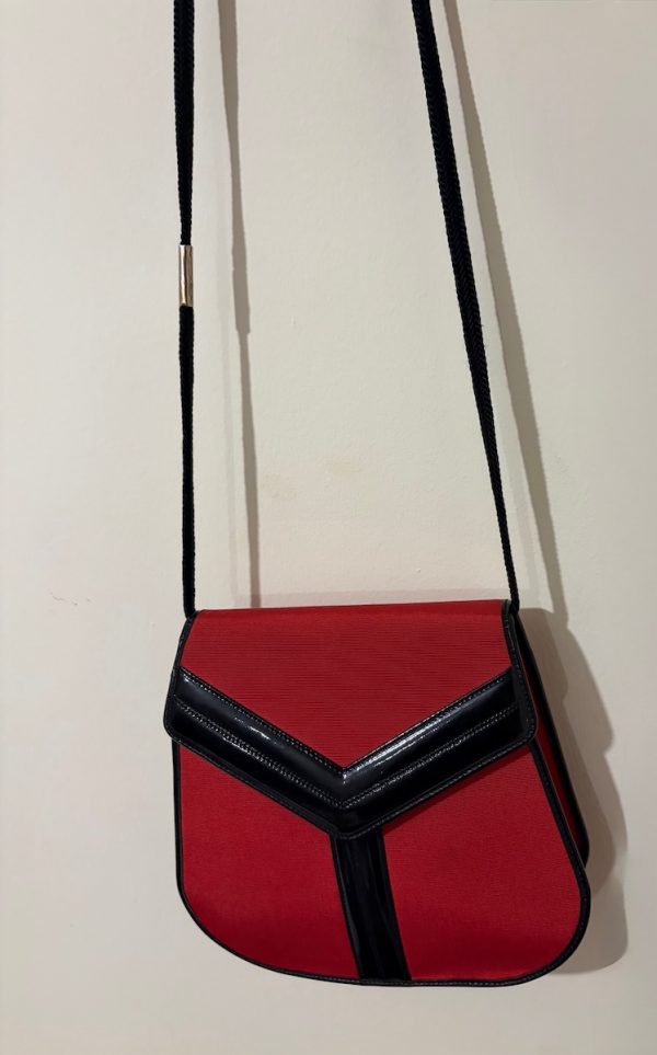 yves saint laurent vintage russian collection y red moire leather trimmings bag c.1980s