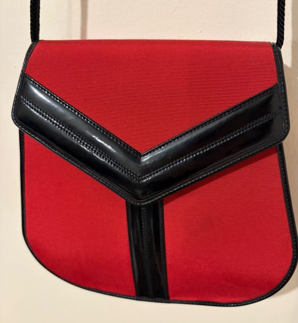 yves saint laurent vintage russian collection y red moire leather trimmings bag c.1980s