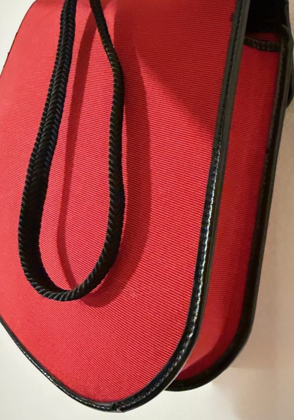 yves saint laurent vintage russian collection y red moire leather trimmings bag c.1980s