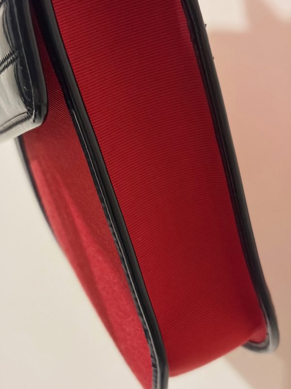 yves saint laurent vintage russian collection y red moire leather trimmings bag c.1980s