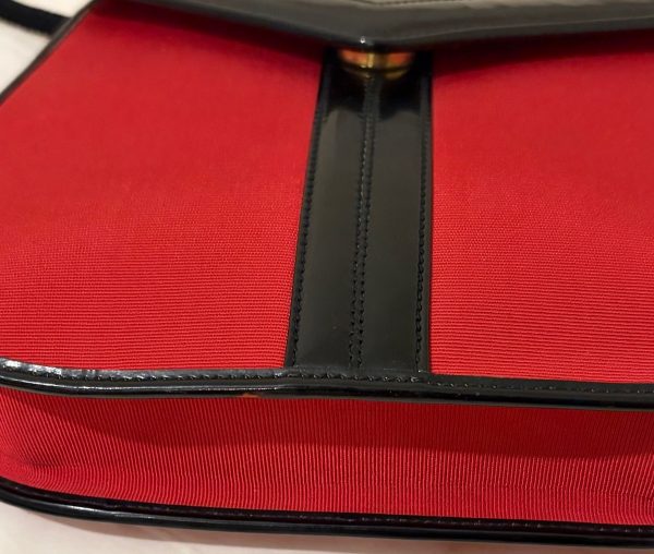 yves saint laurent vintage russian collection y red moire leather trimmings bag c.1980s