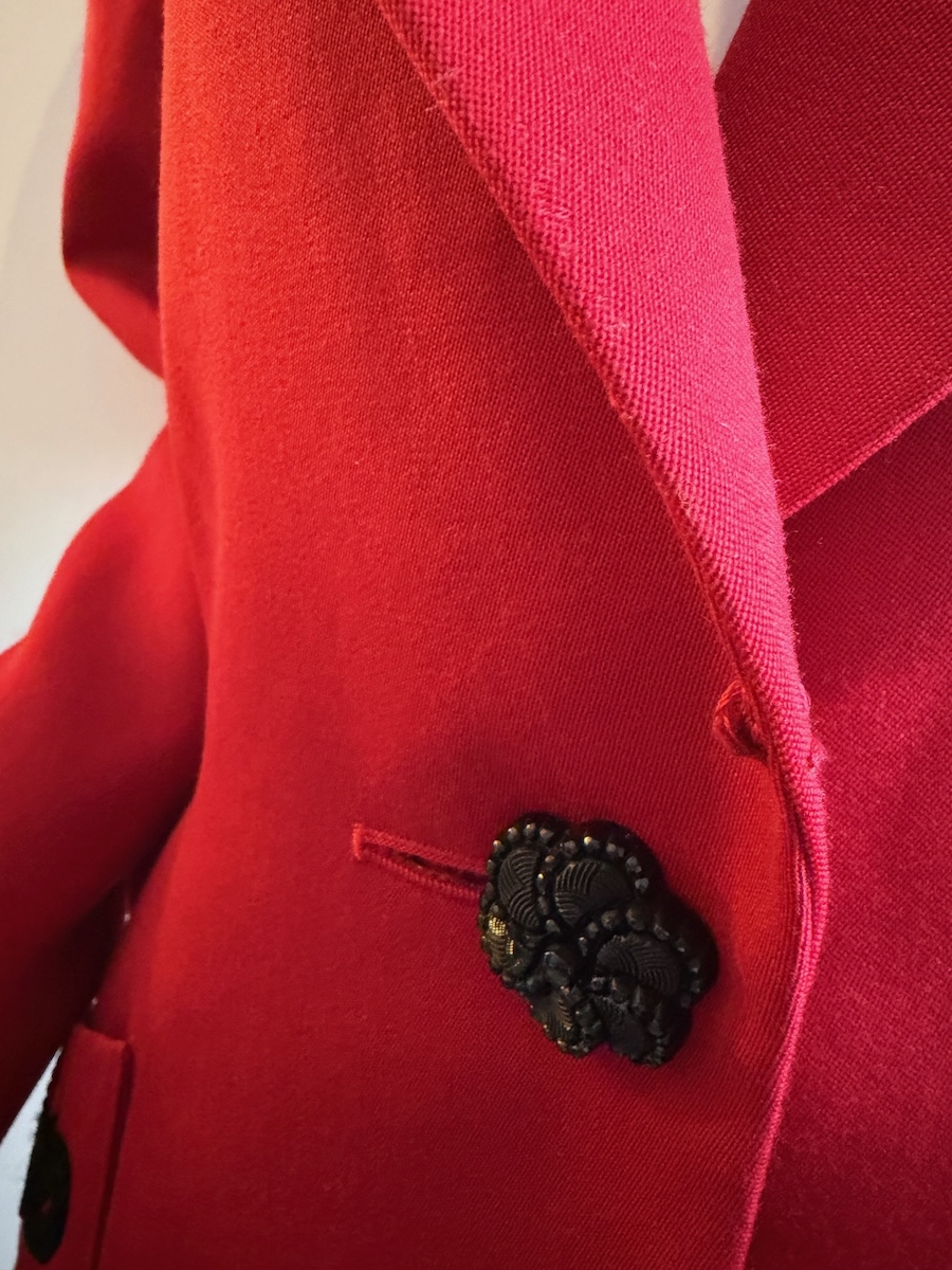 yves saint laurent vintage wool red blazer coat with black red trimmings f/w 1994