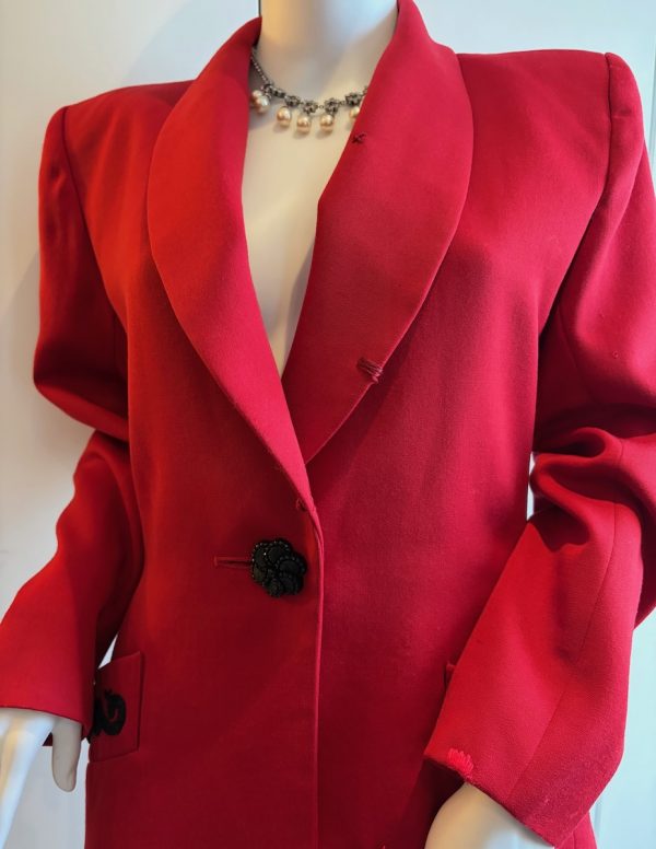 yves saint laurent vintage wool red blazer coat with black red trimmings f/w 1994