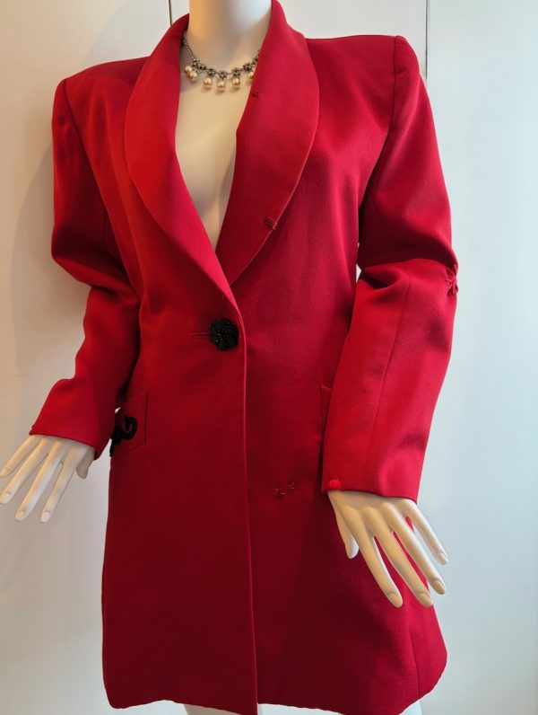 yves saint laurent vintage wool red blazer coat with black red trimmings f/w 1994