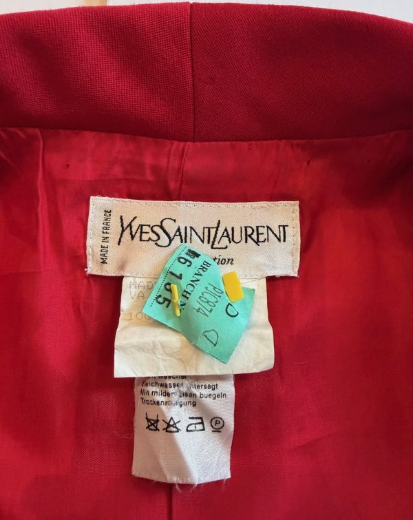 yves saint laurent vintage wool red blazer coat with black red trimmings f/w 1994