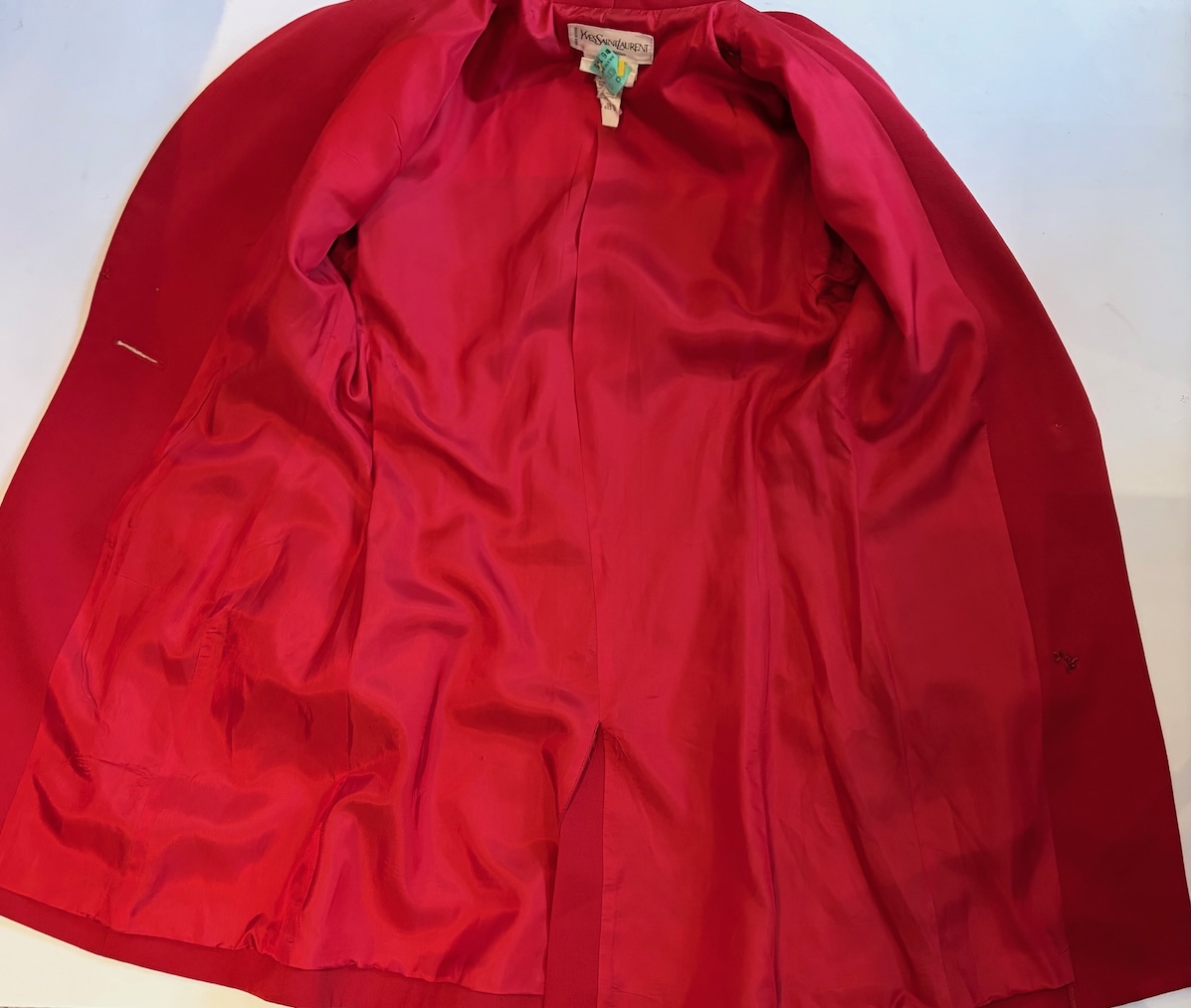 yves saint laurent vintage wool red blazer coat with black red trimmings f/w 1994