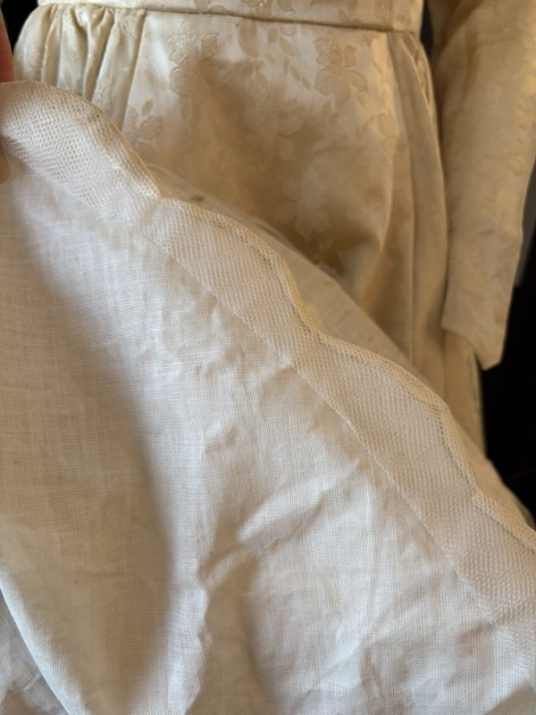 1950 cream jacquard floral wedding evening dress camellia embroidery neckline