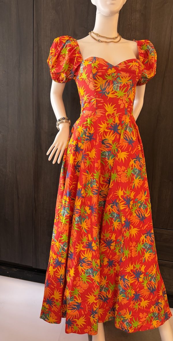1970s french archive vintage floral maxi dress handmade in france