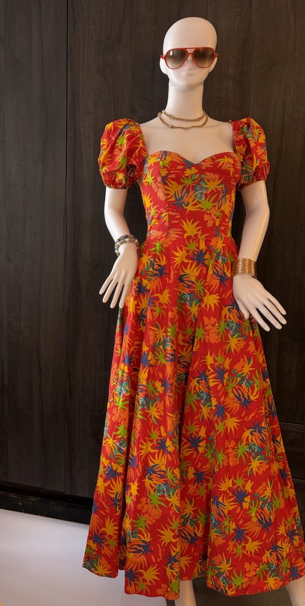 1970s french archive vintage floral maxi dress handmade in france