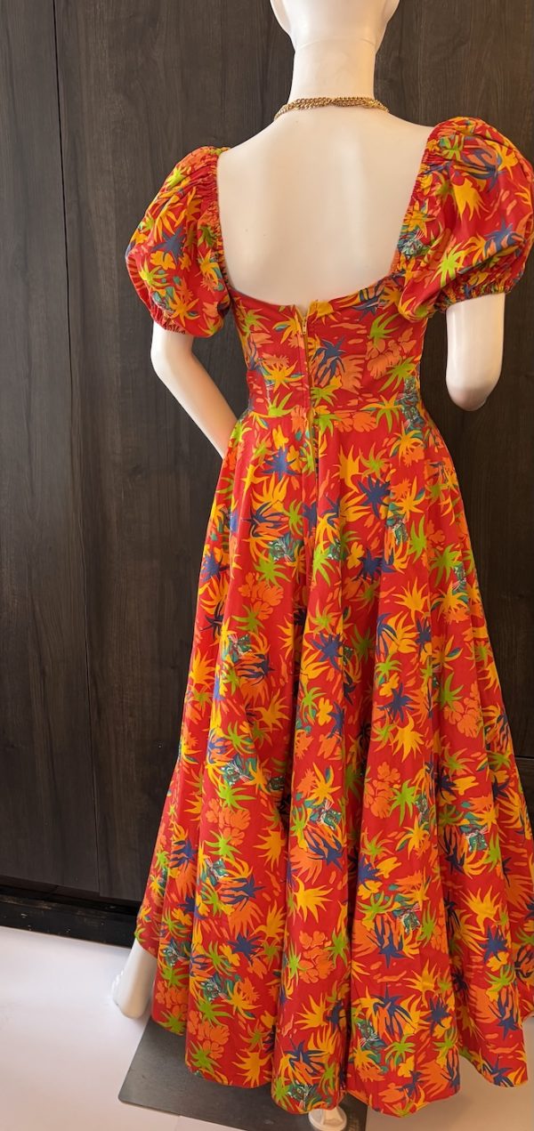 1970s french archive vintage floral maxi dress handmade in france