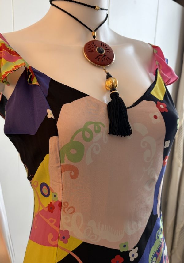 1990s christian lacroix silk chiffon chantilly lace ruffle sleeves vintage dress