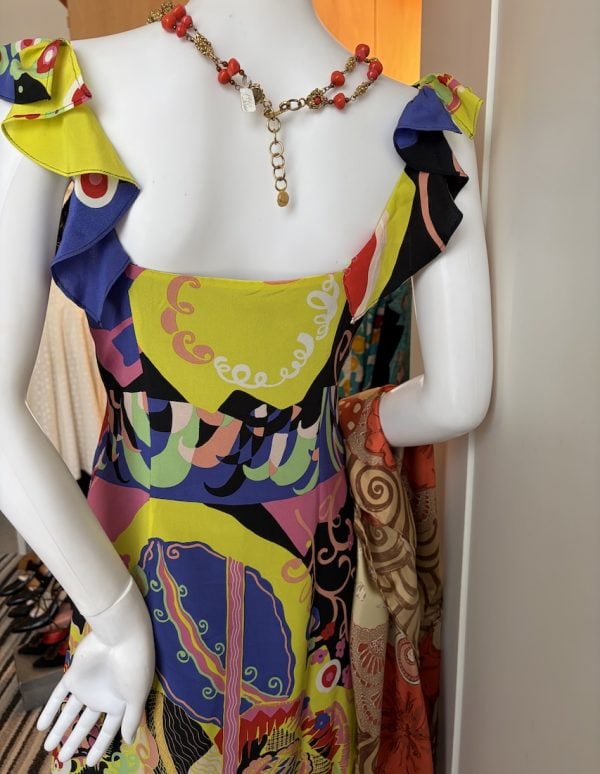 1990s christian lacroix silk chiffon chantilly lace ruffle sleeves vintage dress