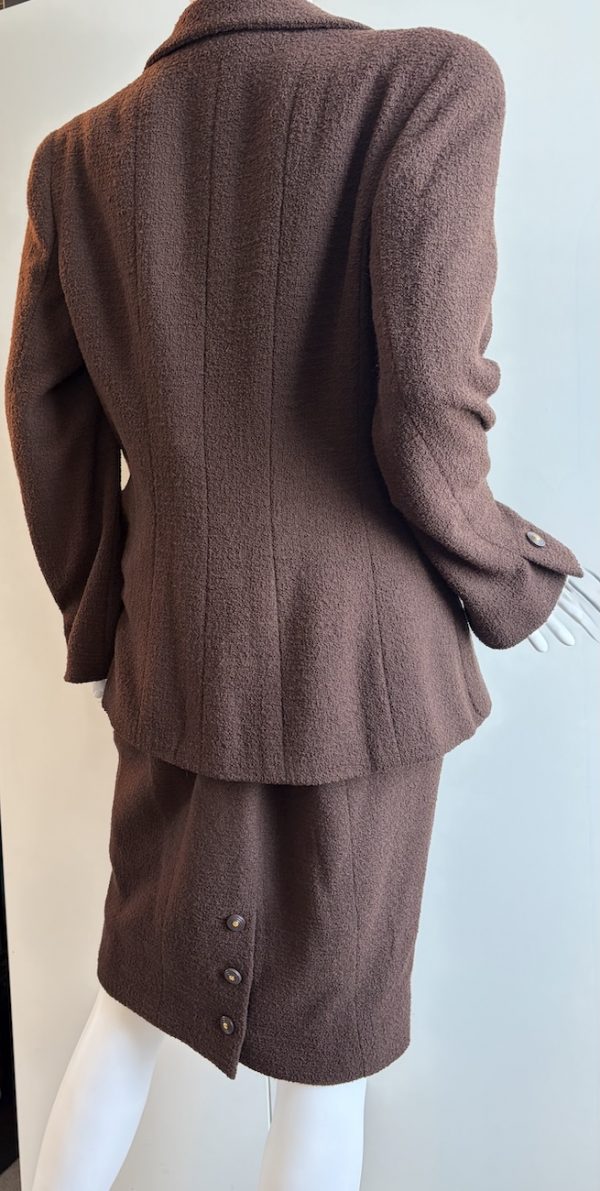 1995 chanel vintage runway archival chocolate brown tweed boucle suit collection 95a