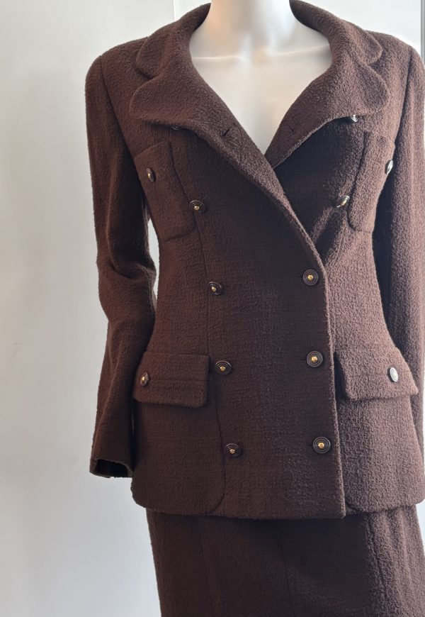 1995 chanel vintage runway archival chocolate brown tweed boucle suit collection 95a