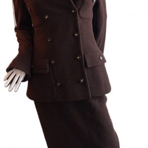 1995 chanel vintage runway archival chocolate brown tweed boucle suit collection 95a