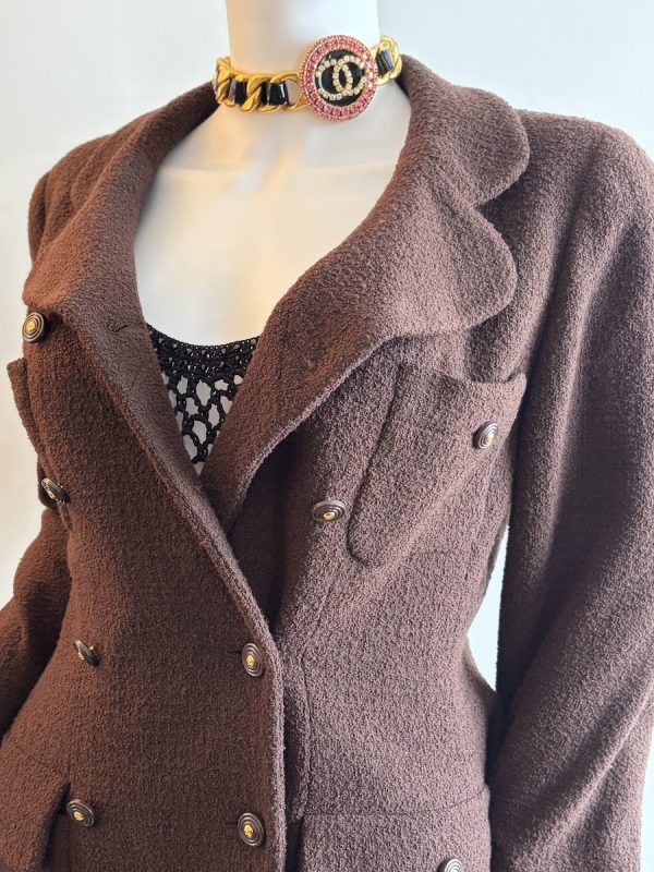 1995 chanel vintage runway archival chocolate brown tweed boucle suit collection 95a
