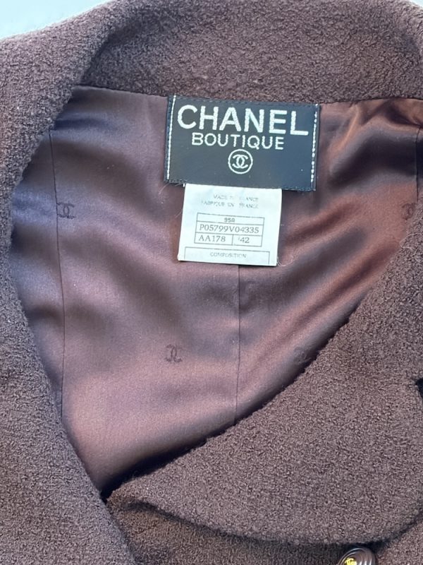 1995 chanel vintage runway archival chocolate brown tweed boucle suit collection 95a