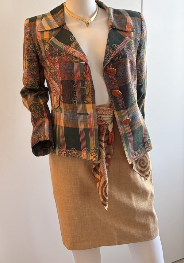 1996 christian lacroix vintage plaid blazer multi enamel buttons