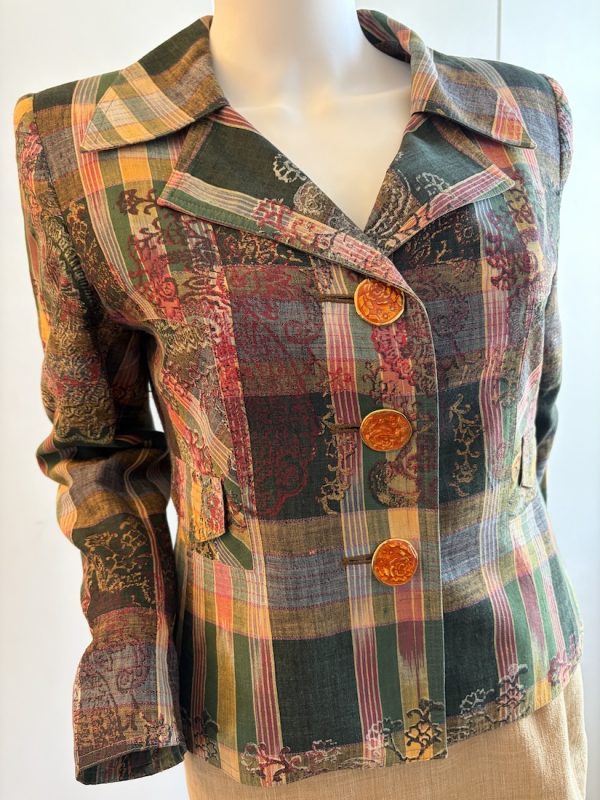 1996 christian lacroix vintage plaid blazer multi enamel buttons