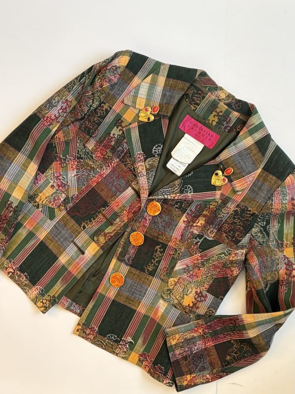 1996 christian lacroix vintage plaid blazer multi enamel buttons