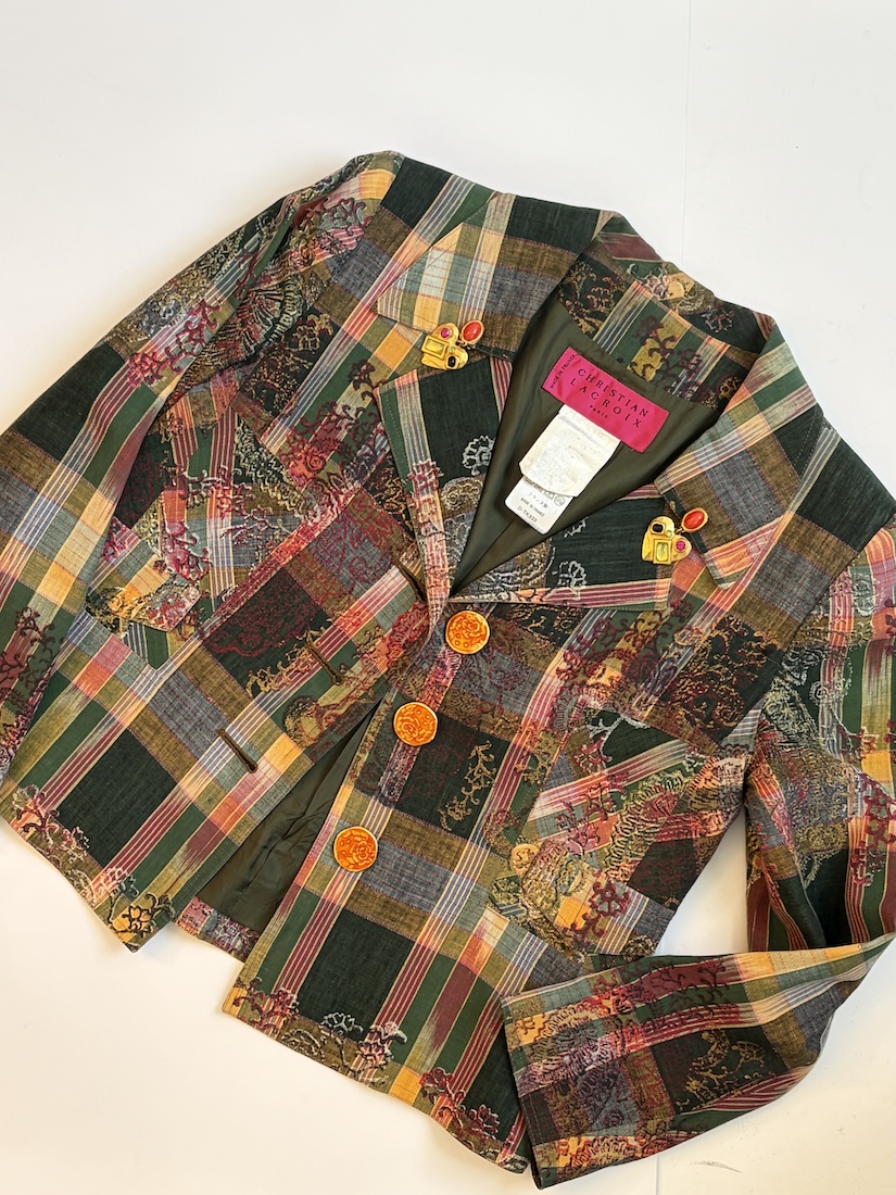 1996 christian lacroix vintage plaid blazer multi enamel buttons