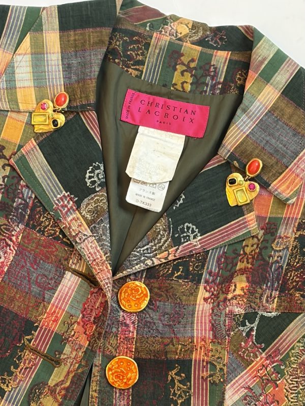 1996 christian lacroix vintage plaid blazer multi enamel buttons