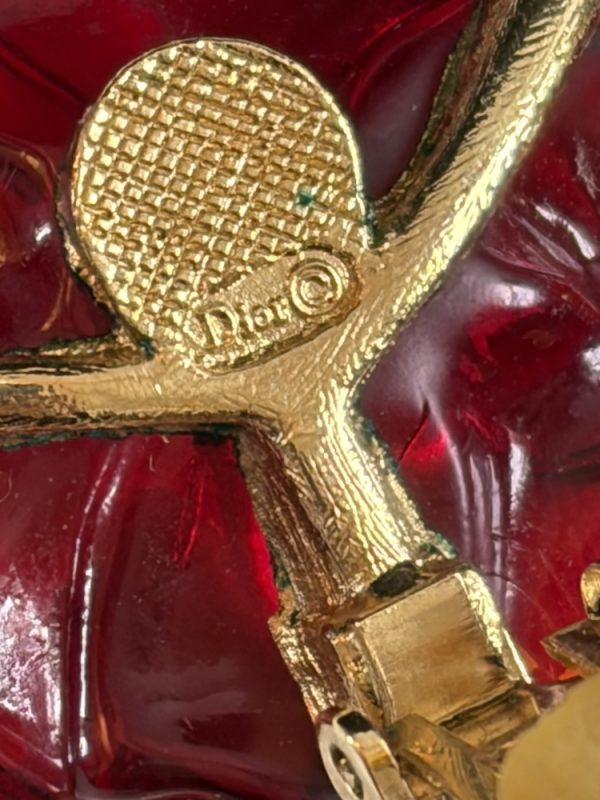 1998 christian dior gripoix drop earrings ruby red flower vintage clip on