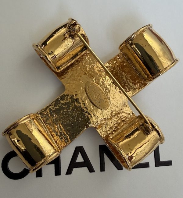 chanel vintage cc logo large gold tone cross brooch & pendant 1994