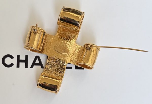 chanel vintage cc logo large gold tone cross brooch & pendant 1994