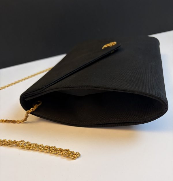 christian dior vintage cd logo black grosgrain shoulder chain clutch bag 1980s